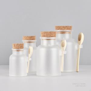 Cheap Wholesale Frost ABS Plastic Bath Salt Container Jars with Wood Spoon and Cork Lid 100ml 200ml for Cosmetic Packaging wholesale