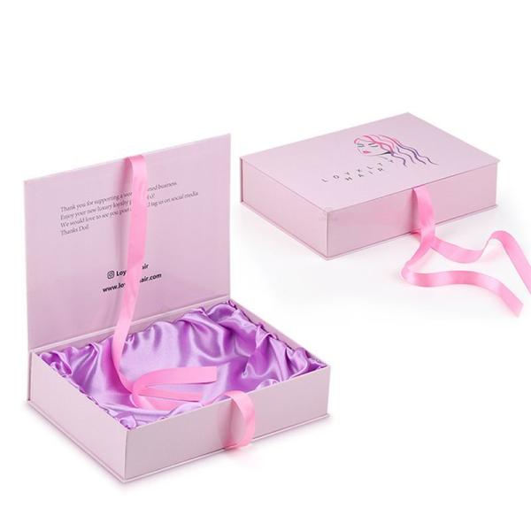 Customized Luxury Cardboard Paper Wig Hair Extension Magnetic Folding Packaging Boxes Premium Ribbon Art Packing Box with Sponge Lining
