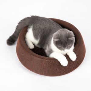 Cheap Weigth 270g Soft Round Cat Bed Brown Color PU Leather Material Customized Logo wholesale