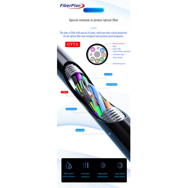 Outdoor Aluminum Tape Duct 6 8 12 24 48 72 96 144 Core Armoured Fiber Optic Cable GYTA