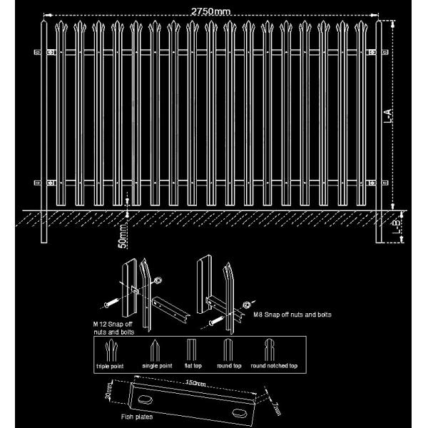 ISO9001 H1500mm Q235 Palisade Security Fencing