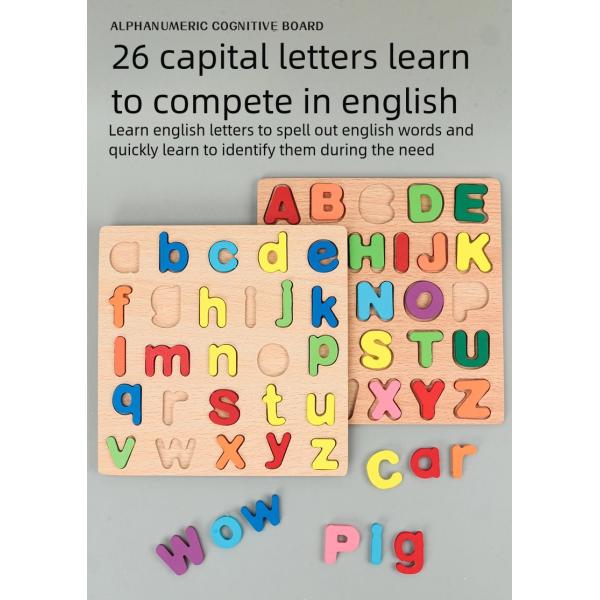 Wooden Board Alphabet Number Kids Montessori 3d Learning Puzzle Early Educational Activity Boards Toys for Child Boys and Girls