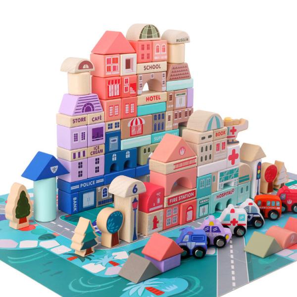 Quality Traffic City Scenes Wooden Building Blocks Toy 115pcs Assembled Early Educational for sale