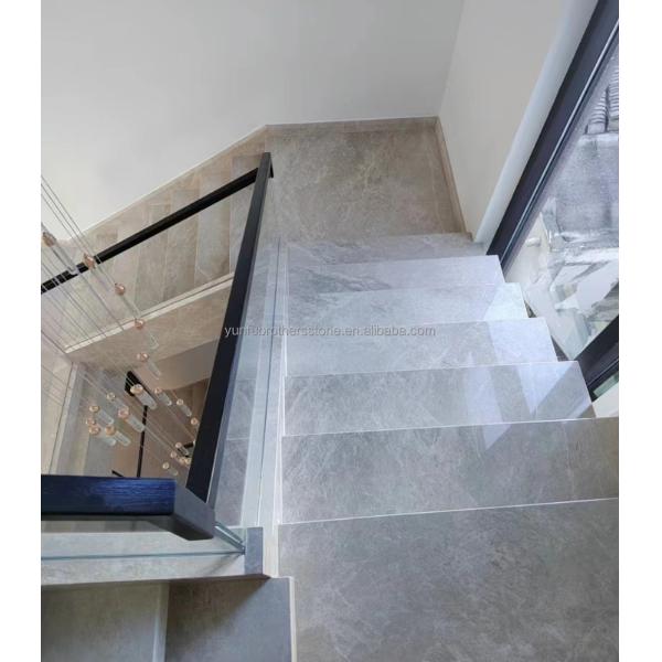 Natural Stone Straight Stair Modern Indoor Grey Marble Anti Slip Staircase Tiles