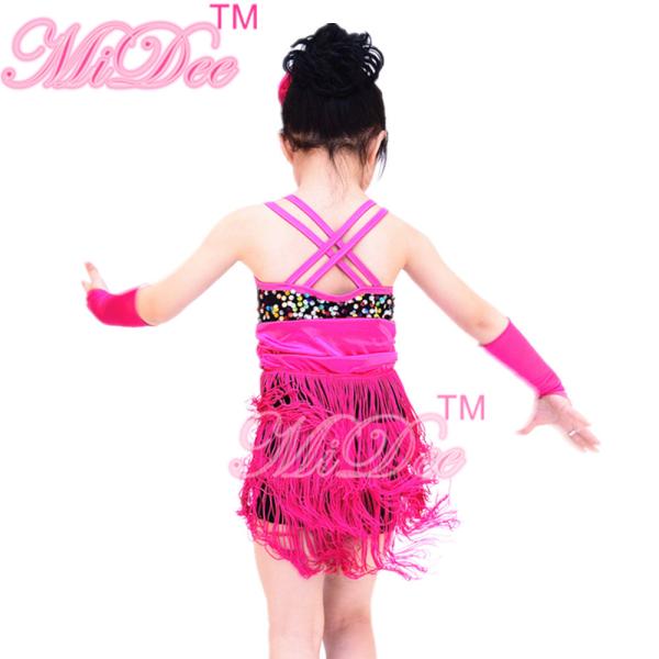 Colorful Latino Dance Wear Black Cerise Waistband 3 Tiers Dance Fringe Skirt