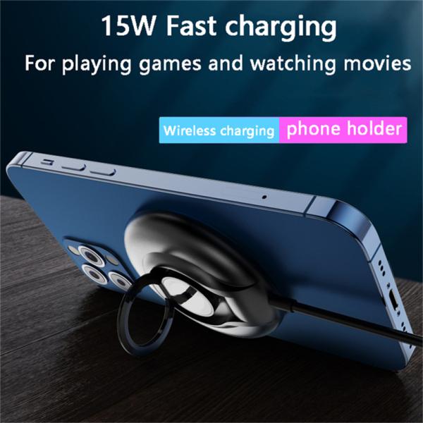 8mm Distance Mini 15W Qi Magnetic Charger With ring bracket
