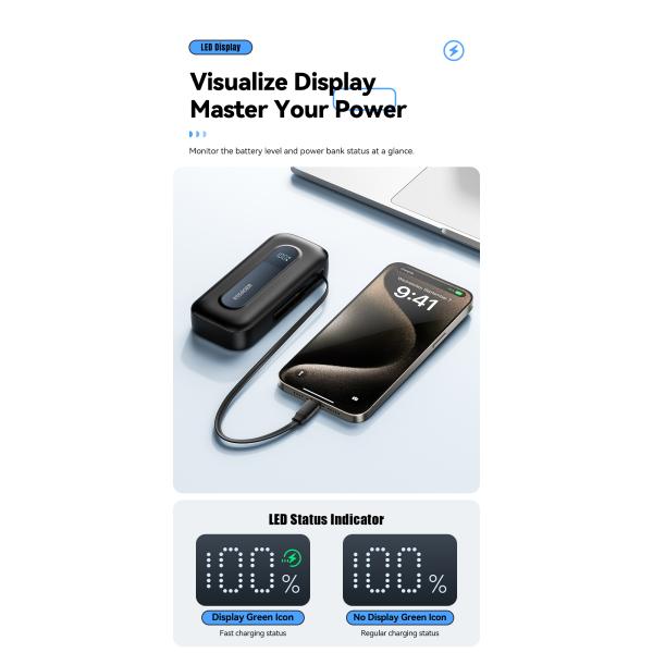 ESSAGER FS01 Series 1000 Mah USB-C Portable Charger Power Bank Acrylic Design 18W USB-C Input