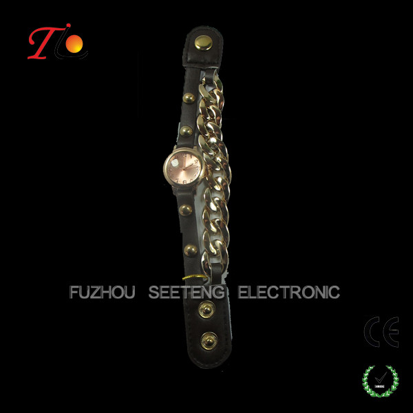 Charming Vintage watches ladies Bracelets watches with rose gold metal bracelet and gunuine leather band