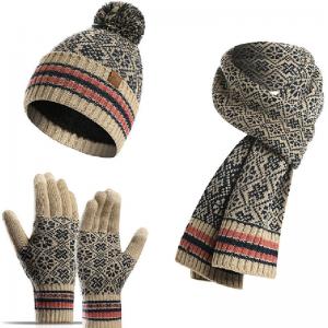 Cheap 3 In 1 Winter Knited Beanie Scarf Set Knitted Hat Set With Touchscreen Gloves Promotional Gift In Winter wholesale