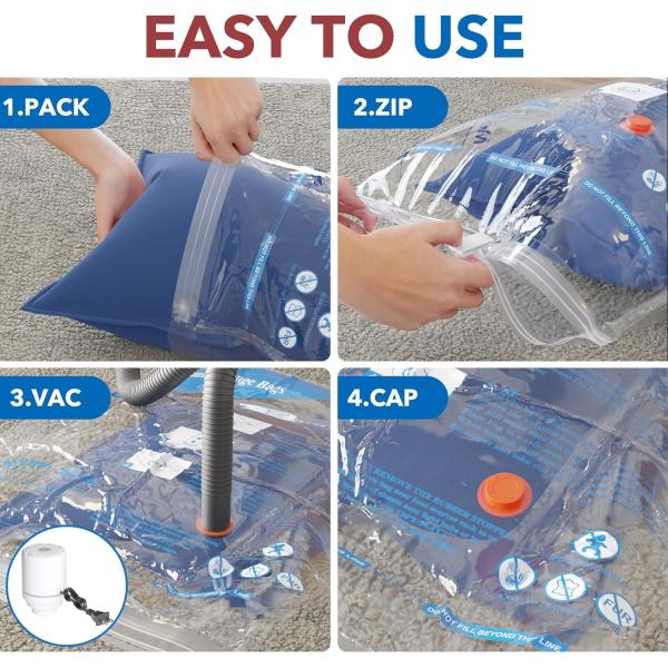 8 PACK VACUUM STORAGE BAGS WITH ELECTRIC AIR PUMP,2 JUMBO,2 LARGE,2 MIDIUM,2 SMALL BAGS