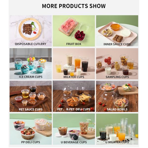 Disposable Clear PET Takeout Fruits Acai Salad Bowls with Lids