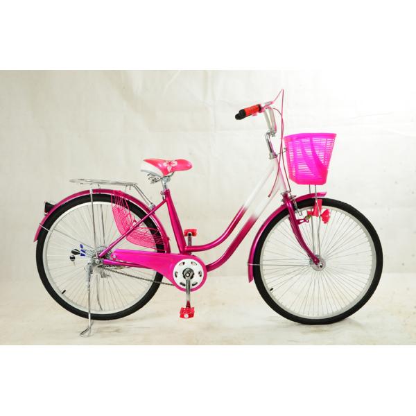 26" 3 Speed Women Steel Ladies Pink Bike With Basket Double V Brake