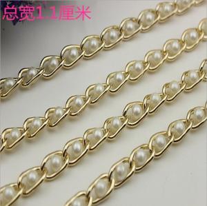 China Elegant customized handbag white pearl decorative light gold 11 mm women bag chain on sale