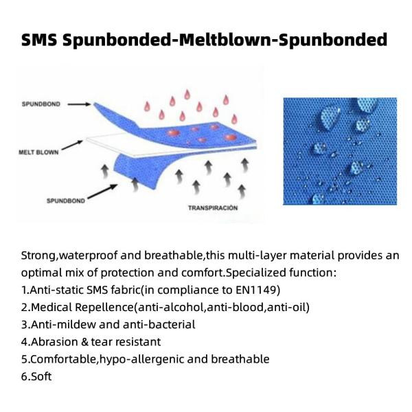 Disposable SMS Non Woven Isolation Gown For Hospital Level 3 Waterproof Protection