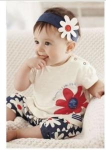 China Baby set Girls Kids T Shirt Headband Top Pants Shorts Flower 3pcs Outfit Clothes set on sale