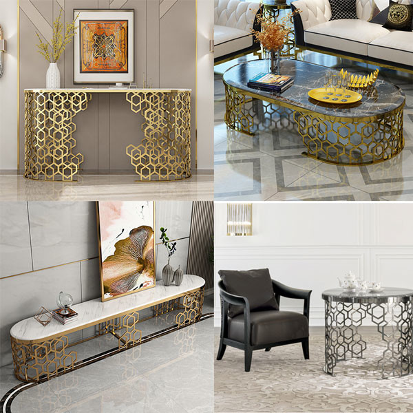 80x45cm Family Room Entertainment Luxury Center Tables Marble Stainless Steel Frame