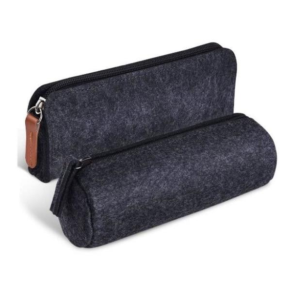 Dark Gray Felt Zipper Pencil Bag For Middle Schoolers Multi Use High Strength