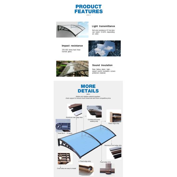 Stainless Steel Bar Anti UV 1.2mm PC Awning