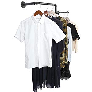 Black Single Rail Garment Rack for Wall Mounting Industrial Pipe Clothing Storage Rod