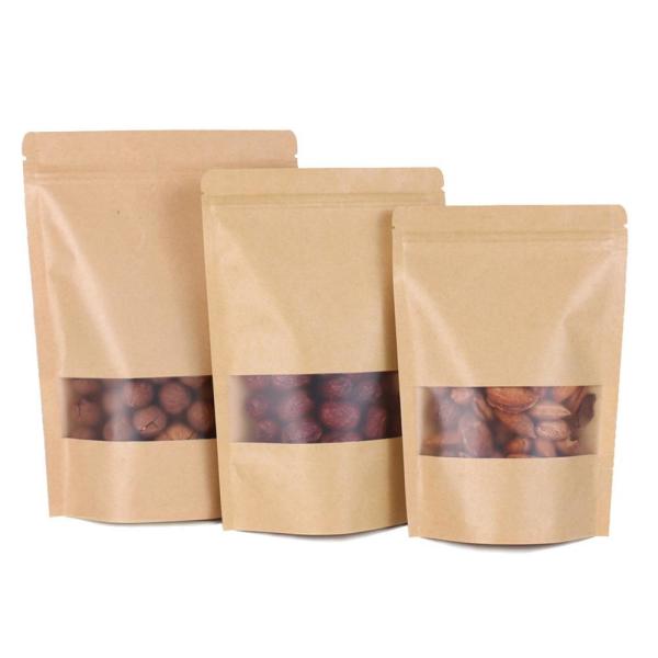 Retail Sale 20*30*5CM Plastic Stand Up Brown Zipper Kraft Paper Bag With Window