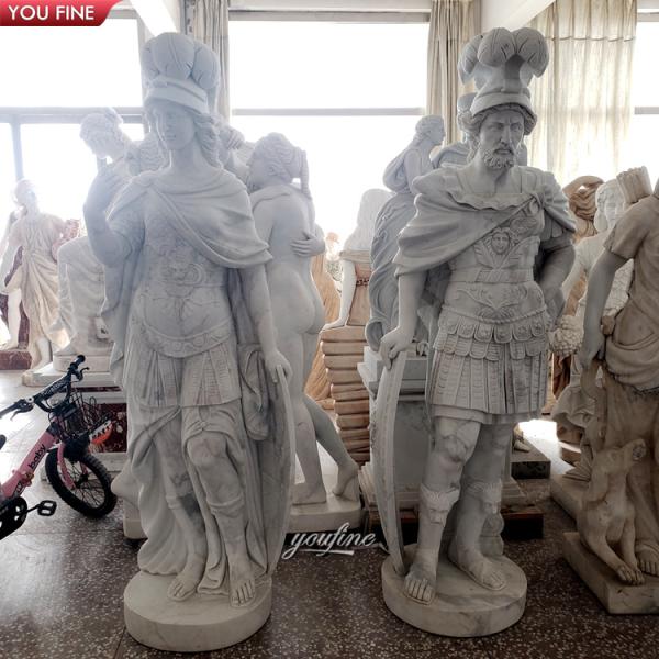 Outdoor Garden Hand Carved Life Size Marble Roman Soldier Statue for Sale
