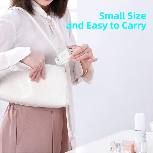 White 65W 3 Port USB Fast Charger USB C Fast Charging Adapter Wall Charger