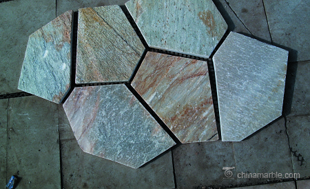 Natural stone Durable Pink Quartzite Mesh Backed Flagstone Paver Tile Heat Resistance