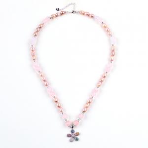 Cheap Fresh Water Pearl Necklace Rose Quartz 6mm Beads Crystal Sweater Necklace wholesale