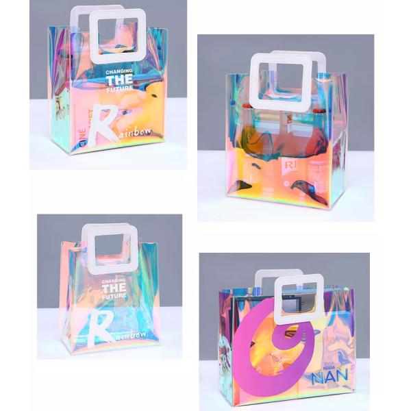 Iridescent Thickened Clear PVC Handbags With PU Leather Handle