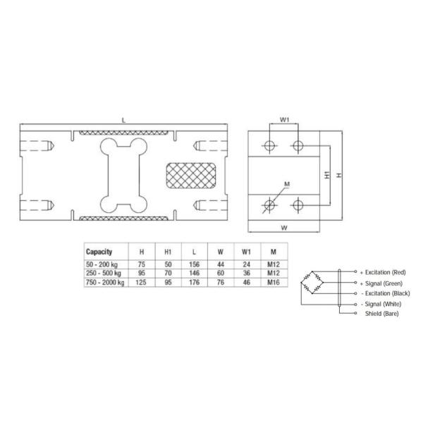 IP66 Protection Class Single Point Load Cell 50-2000kg With Rated Output-R.O. 2.0mV/V