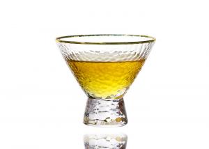 Cheap Hammered Texture Hand Blown Gold Rim Martini Glasses , Stemless 5 Ounce Martini Glasses wholesale