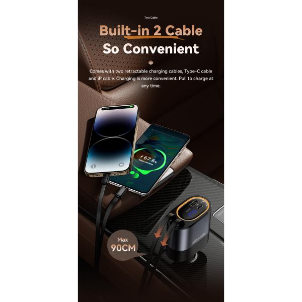 ESSAGER SHE-6001 45W PD 30W Car Charger with Fast USB C Lighting Cable Aluminium Alloy PC Material