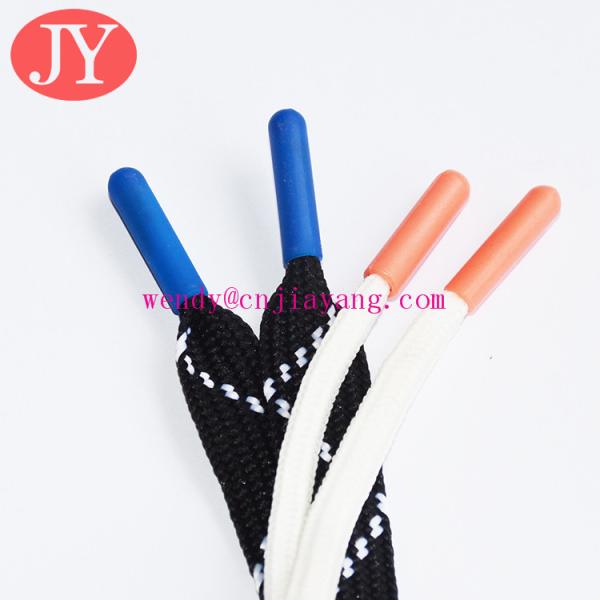 wholesale custom Logo 4mm round cotton shoelace hoodie cord with engraved logo metal tips