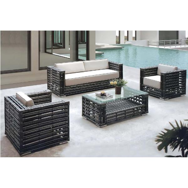 YLX-RN-007 Single / Three Seat PE Rattan Chair and Table with Glass