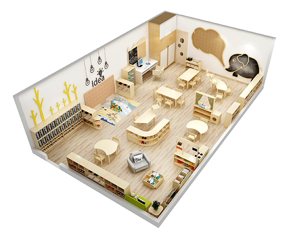 HaiXun Kindergarten Classroom Furniture Table And Chairs Rounded Edge