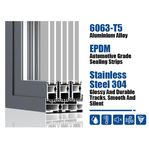 Soundproof Energy Saving Black Aluminum Sliding Door 3mm With Stainless Steel Track