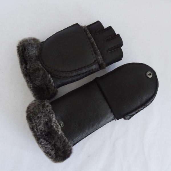 Wholesale customized Leather Shearling Gloves sheepskin 5 fingers ladies leather gloves with cover