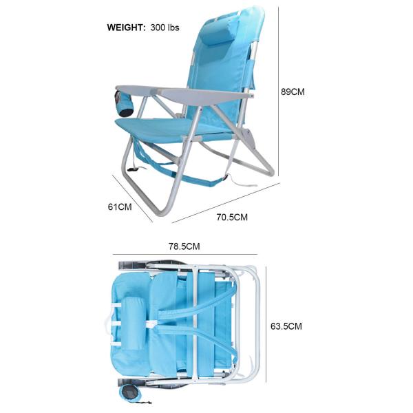 61x70.5x89cm Aluminum Folding Beach Chair 3.65kg Folding Backpack Beach Chair