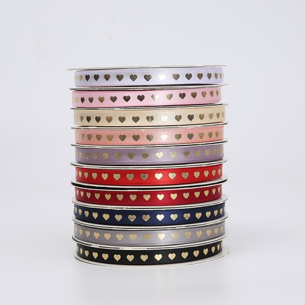 10mmX45Yards Gift Wrap Heart Pattern Satin Ribbon Roll Grosgrain Ribbon