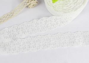 Cheap Floral Bridal Embroidered Lace Trim For Wedding Dress , White Cotton Net Lace Trim wholesale