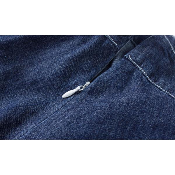 Indigo Denim Ladies Skirt Dress Beltd High Waist Knee Length Skirt Wide Hem