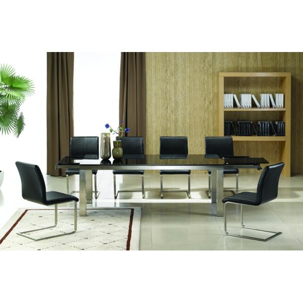 2700mm Length Extendable Dining Table Black With Stainless Steel Frame