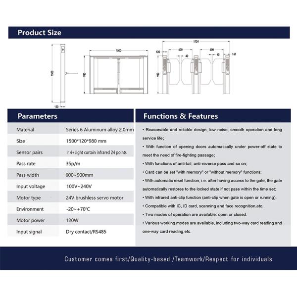 Transparent Arm Swing Barrier Turnstile Servo Motor For Office Building