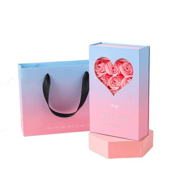 Chinese Valentine'S Day Flip Jewelry Gift Box Valentine'S Day Jewelry Box Nine Roses Gift Box Eternal Flower Jewelry Packaging Box