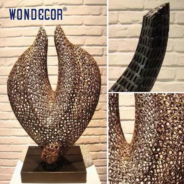 Small metal art decoration abstract hollow geometric shape stainless steel sculpture