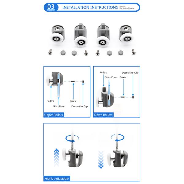 Height 3.4 / 4.2CM Oval Shower Door Rollers Runners Wheels With Top / Bottom Adjustable