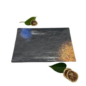 Cheap Matte Black Melamine Soup Plate Reliefs Texture Rectangle Shaped Plates wholesale