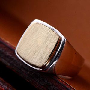 925 Sterling Silver Golden Two Tone Suqare Men Ring(060452)