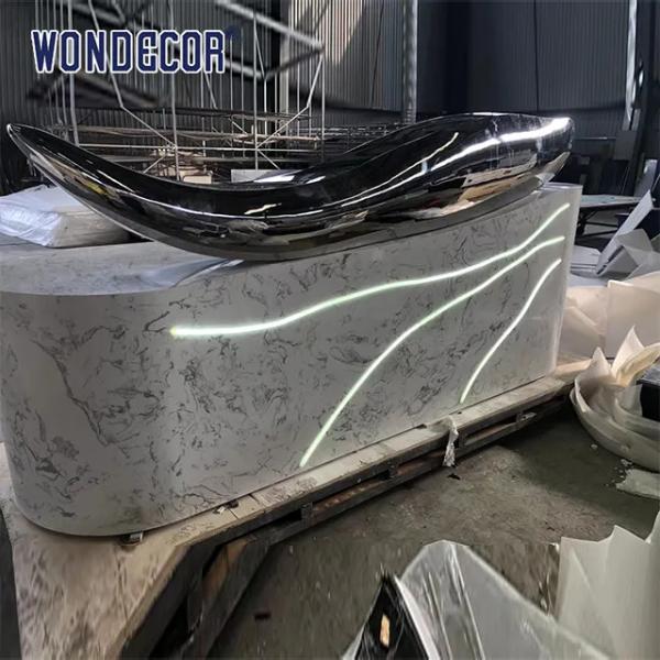 135cm Luxury Reception Desk Hotel Front Desk Large Fish Stainless Steel Sculpture
