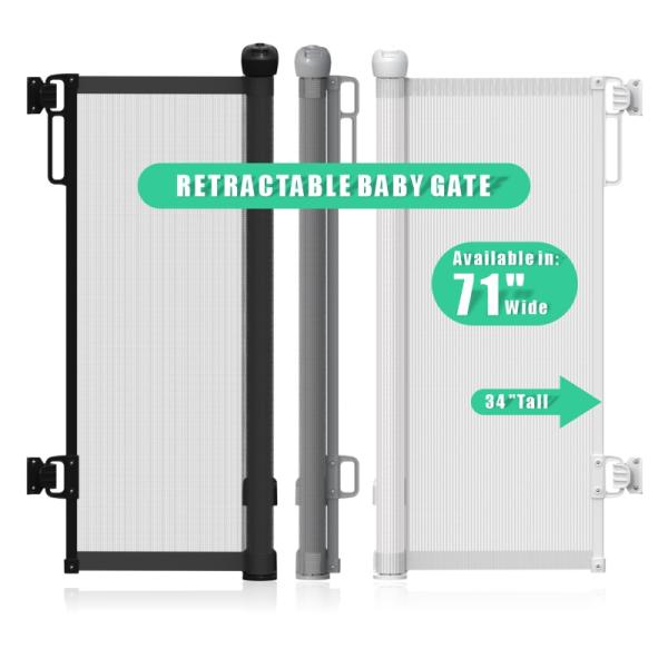 Rolling Extendable 55"-71" Retractable Baby Gate Multi Scene Kids Stair Fence
